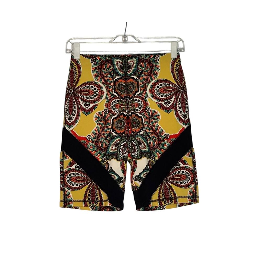 Free People Yellow Multi Paisley Printed Shorts with Black Panels
